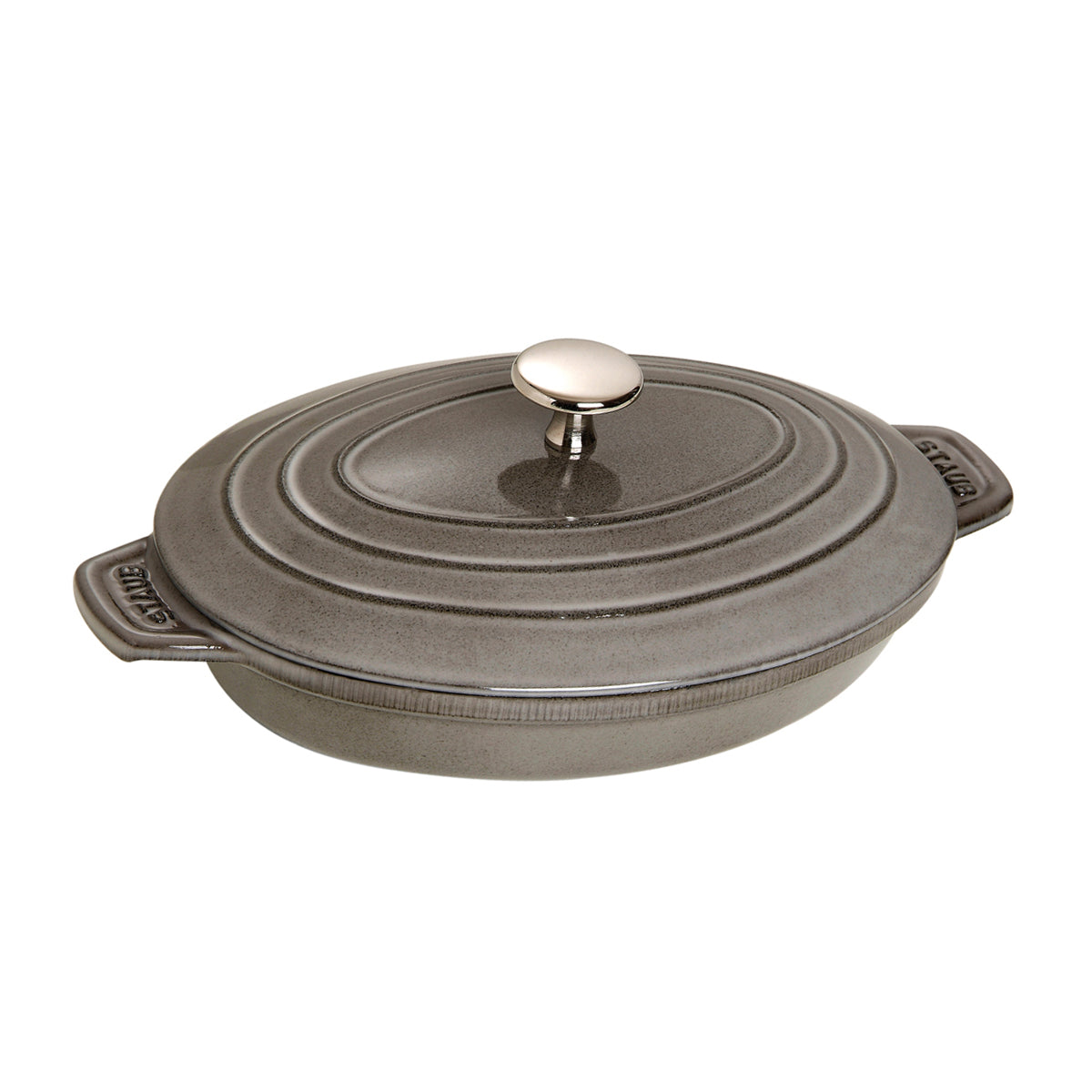 Staub Oval Plate w/Lid - 9" x 6 5/8 " - 1QT - Graphite Grey